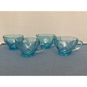 Hazel-Atlas Capri Azure Blue Seashell Swirl Snack Cup - Set of 4
